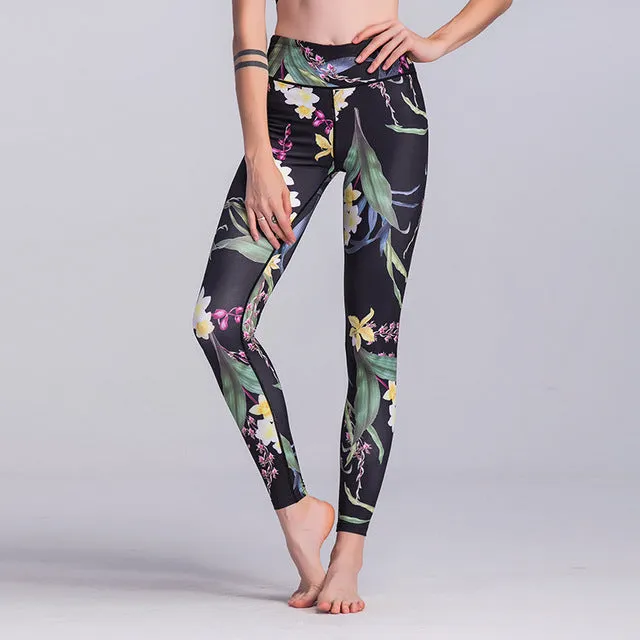 AINDAV Sport Leggings High Waist Compression Pants Gym Clothes Sexy Running Floral Print Yoga Tights Women Fitness Yoga Pants