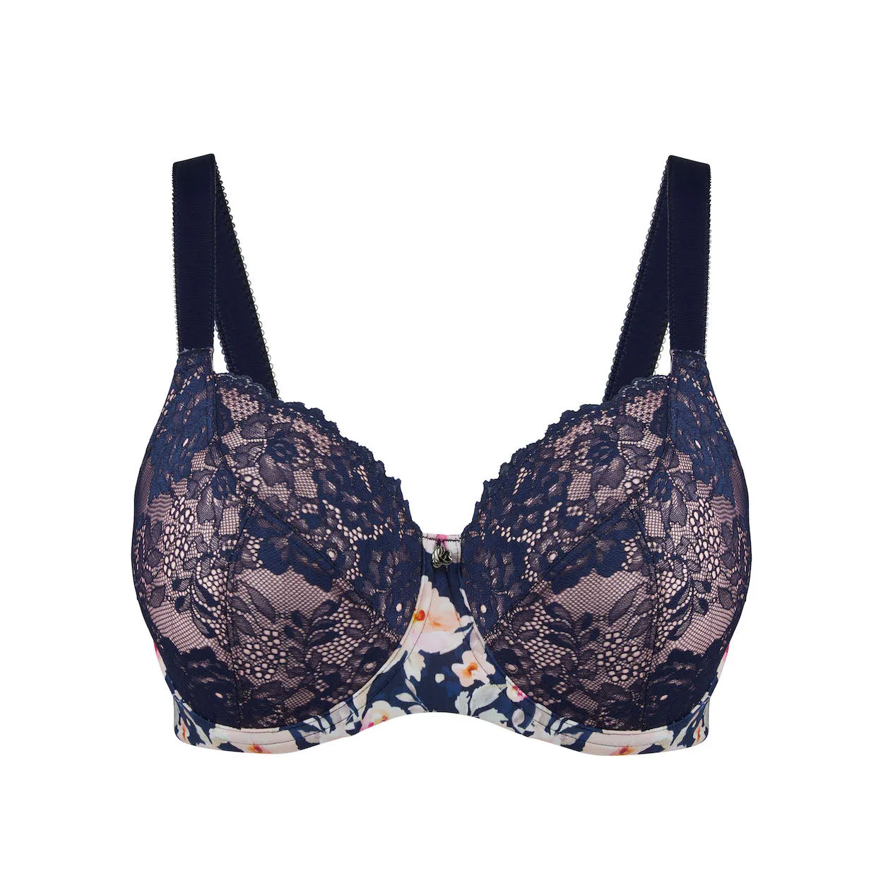 Print Premium Support Bra - Navy Fleur
