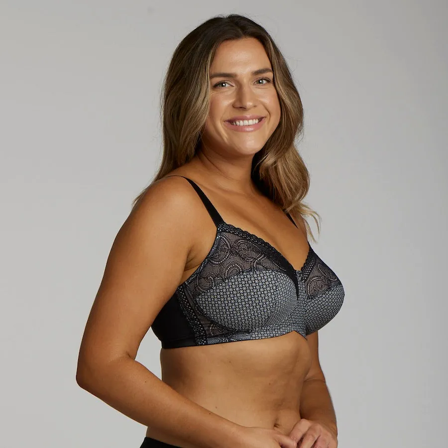 Print Wirefree Premium Support Bra - Black Pebble